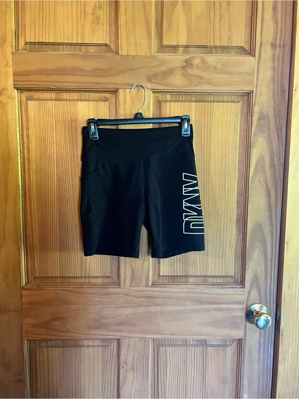 DKNY Black High-Waist Athletic Bike Shorts with Logo